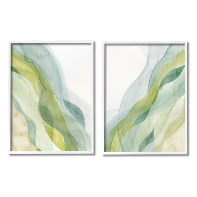 Stupell Industries Abstract Green Waves 2 Piece Framed Giclee Art Set