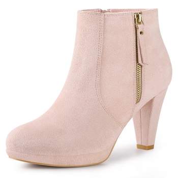 Perphy Women's Suede Platform Round Toe Chunky Heels Ankle Boots