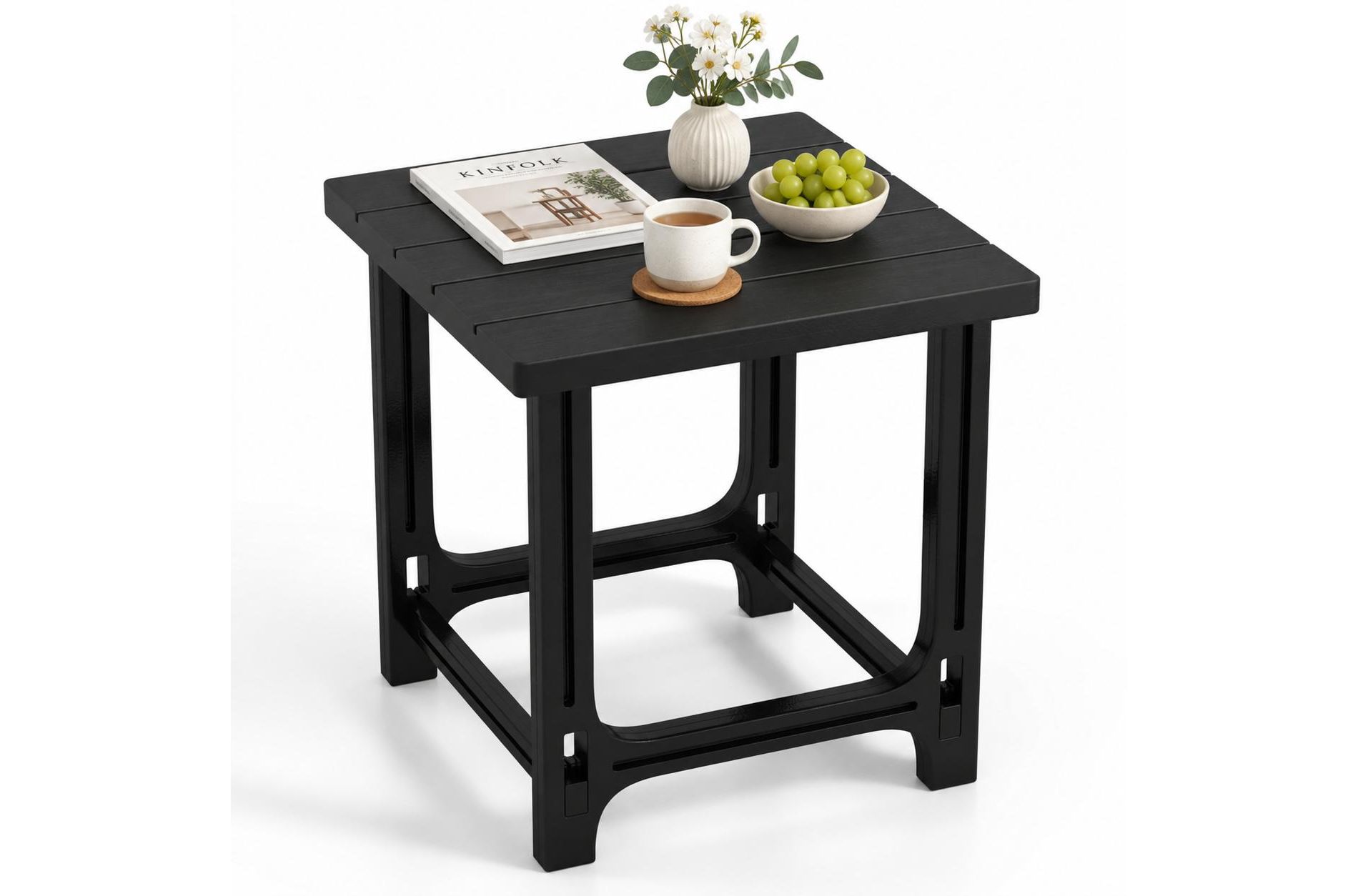 18.5 Inch Outdoor Side Table with Adirondack Slatted Top in Black