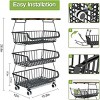 SEVOBAL Kitchen Holder Metal Baskets with Wheels Stackable Storage Organizer for Dining Room Bathroom Office Fruit Cart, Black, 16.38"*12.09"*6.24" - 3 of 4