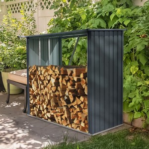 Outdoor Steel Firewood Rack, 85.50" Steel Storage Shed With Sloped Roof, Open Wood Shed for Outdoor Firewood, Pallet & Lumber Storage - 1 of 4