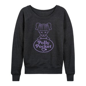 Women's - Polly Pocket - Logo And Doll Lightweight French Terry Wide Neck Long Sleeve Shirt - 1 of 4