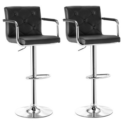 VECELO Set of 2 Bar Stools Adjustable Swivel Counter Stools with Back and Arms,  Modern PU Leather for Home Kitchen Stools