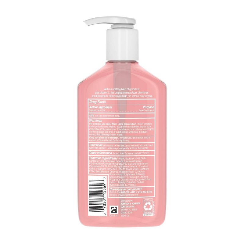 Neutrogena Oil-Free Salicylic Acid Pink Grapefruit Pore Cleansing Acne Face Wash with Vitamin C - 9.1 fl oz, 3 of 10
