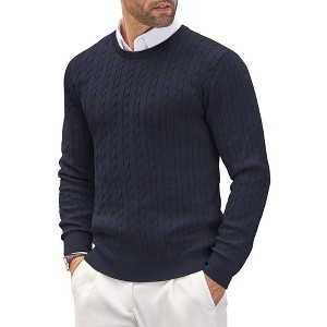 COOFANDY Men's Crewneck Knit Sweater Slim Fit Lightweight Casual Twist Patterned Cable Knitted Pullover - 1 of 4