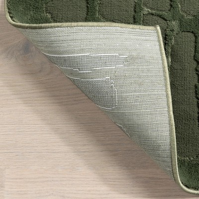 Forest Green Abstract Synthetic Washable Rectangular Rug, 2' x 3'