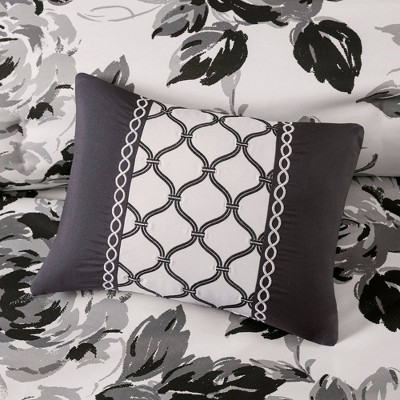 California King Black and White Floral Microfiber Duvet Set