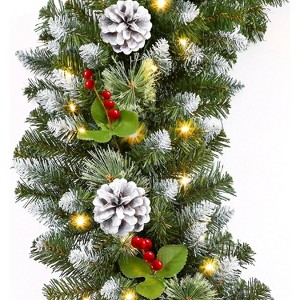 9FT Pre Lit Artificial Christmas Garland with Color Changing Lights and Timer by Batteries Operated - 1 of 4
