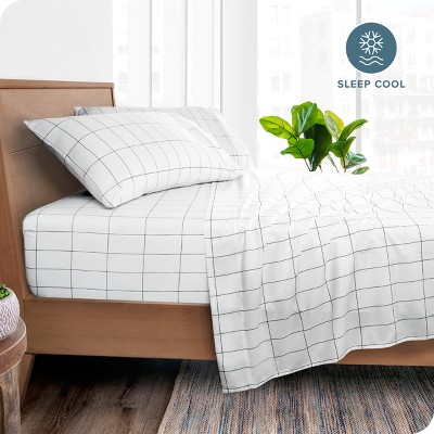 Queen White and Grey Grid Pattern Ultra-Soft Microfiber Sheet Set