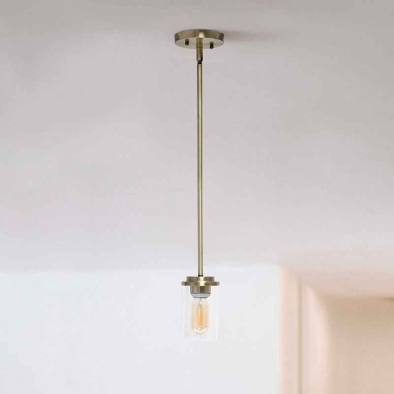 1-Light 5.75" Minimalist Industrial Farmhouse Hanging Clear Cylinder Glass Pendant - Lalia Home, 4 of 11