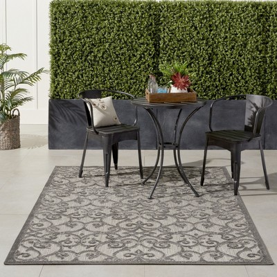 Aloha Floral Grey Charcoal Round 43" Synthetic Outdoor Rug