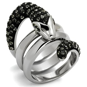 Slickblue Unisex Stainless Steel Ring, Two-Tone Black Finish, Snake Accent with Black Diamond Crystal, Sizes 9-13 - 1 of 4