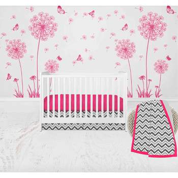 Bacati - Ikat Dots Leopard  Pink Grey Girls 3 pc Crib Set