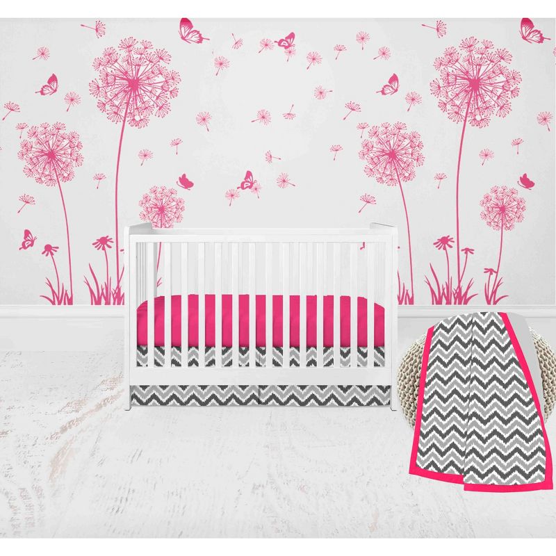 Bacati - Ikat Dots Leopard  Pink Grey Girls 3 pc Crib Set, 1 of 7