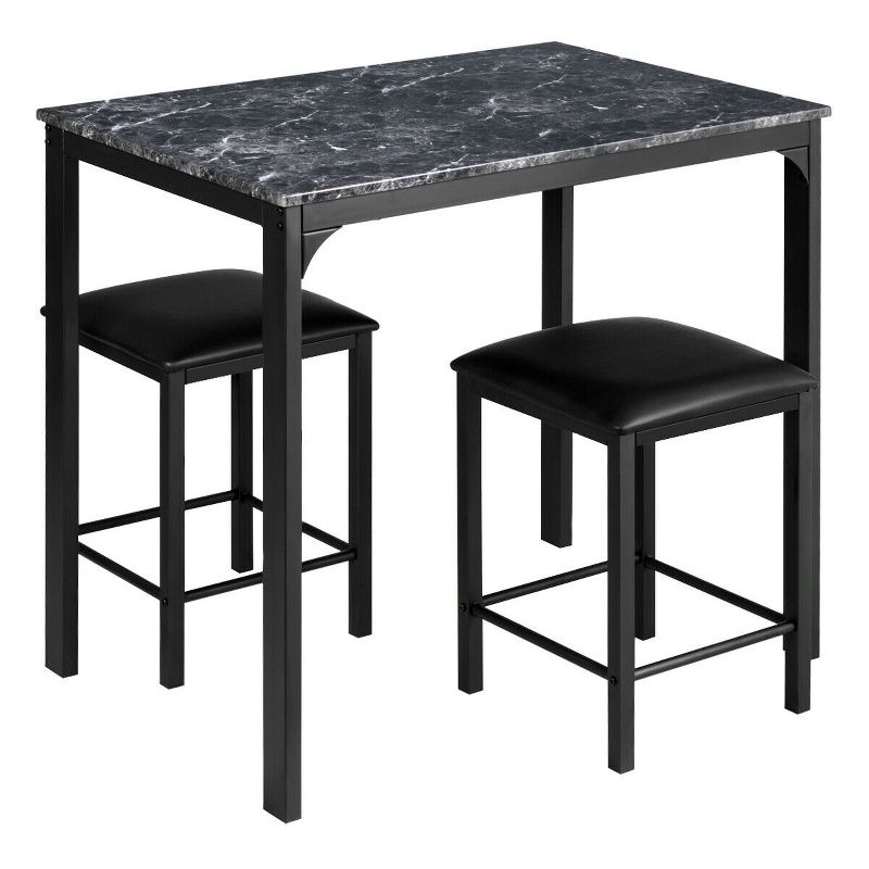 Tangkula 3 Pieces Counter Height Table Set 2 Chairs Bar Dining Room Faux Marble, 1 of 7