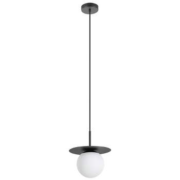 1-Light Arenales Mini Pendant Structured Black Finish with White Opal Glass Shade - EGLO