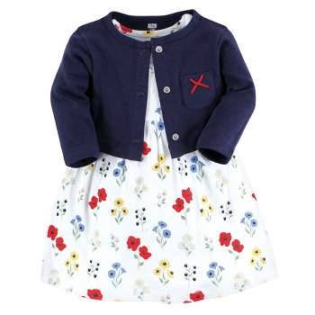 Hudson Baby Baby and Toddler Girl Cotton Dress and Cardigan Set, Wildflower