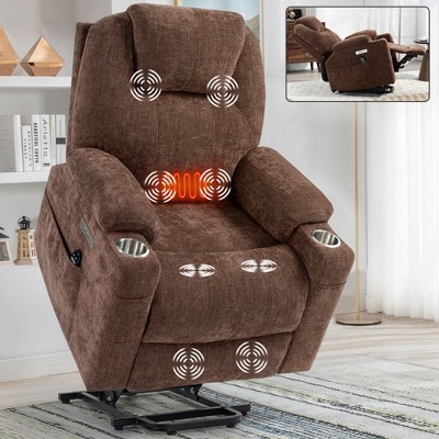 ChicFurnit Living Room Chair Arm Accent Chair Power Lift Recliner with Massage Heat Dual Motor Chair for Living Room, Brown, 35.43"*38.58"*42.91"
