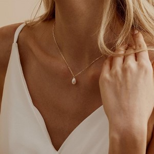 Pearl Necklace for Women Trendy - HTUTWOO™ Gold Plated Necklace Dainty Wedding Necklace, Small Cute Choker Necklace, for Women Gold Jewelry Gifts - 1 of 4