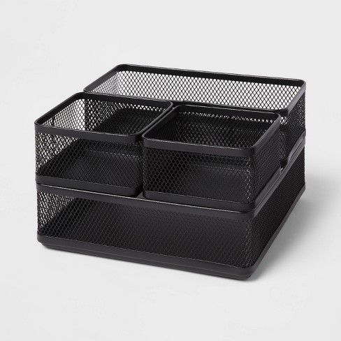 Divided Wire Caddy Basket With Wood Handle Black - Brightroom™ : Target