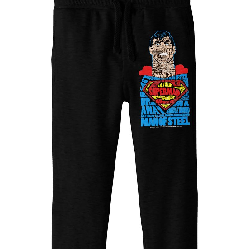 Superman Portrait Text Art Boy's Black Jogger Pants, 2 of 4