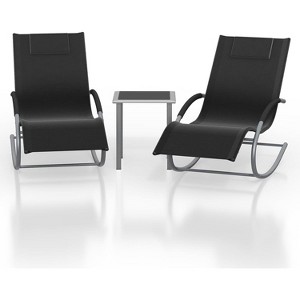 Outdoor Lounge Chair，Chaise Lounge for Patio & Pool，3 Pieces Rocking Chair with Headrests for Poolside Deck Lawn Backyard - 1 of 4
