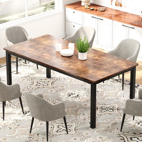 70.9 Inch Long Dining Table for 6-8 People, Large Rectangle Kitchen Table with Sturdy Metal Legs, Industrial Dining Room Table with Round Corner - image 1 of 4