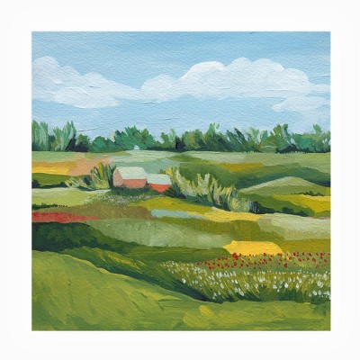 Grace Popp Green Farm Landscape Mixed Media Canvas Art