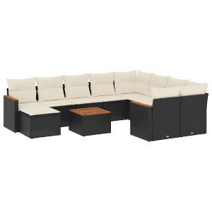 vidaXL 11 Piece Patio Sofa Set with Cushions Black and Cream Poly Rattan - 1 of 4