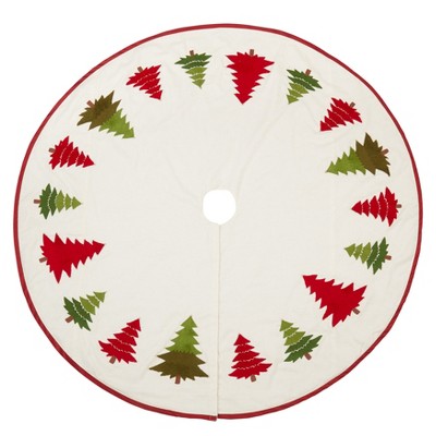 Holiday Pines Embroidered Cotton Tree Skirt in Red and Green