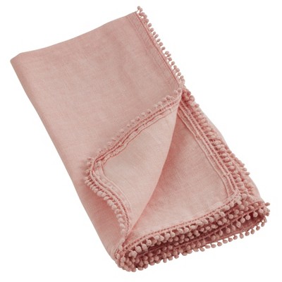 Rose Linen Pompom Design Dinner Napkins Set of 4