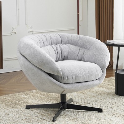 PDTEND Modern  Chenille Swivel Chair with Removable Cushion and Black Metal Base for Office, Living Room, or Reading Nook