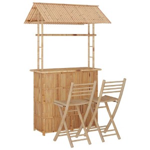 vidaXL - 3 Piece Bamboo Bar Set with Roof-Outdoor Garden Patio Furniture - Sturdy, Durable & Foldable - 1 of 4