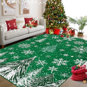 Christmas Area Rugs, Washable Non-Slip Snowflakes Snowscape Carpet, Soft Low Pile Foldable Stain Resistant for Bedroom, Home - 1 of 4