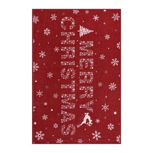 COZONY Area Rug Red Snowflake Christmas Rugs Bedroom Throw Rugs Non Slip Soft Low Pile Floor Carpet for Kitchen Dining Room Christmas Decorations - 1 of 4