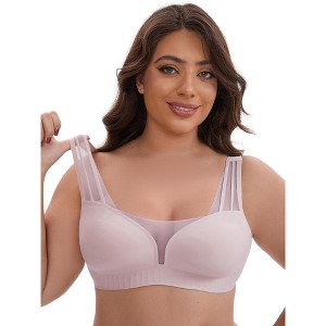 INSPIRE CHIC Women's Mesh Wireless Push Up Minimizers Wide Straps Lightweight Breathable Seamless Soft Bras - 1 of 4