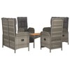 vidaXL Gray Poly Rattan Patio Dining Set with Cushions - Weather-Resistant, Reclining Chairs, Sturdy Frames, Acacia Wood Tabletop, Contemporary Design - 3 of 4