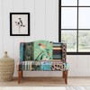 Royal Hampton 45 Inch Settee Loveseat Bench, Handcrafted Wingback Design, Bird Collage Print Velvet Fabric - 2 of 4
