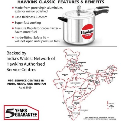 Hawkins Classic 10L Silver Aluminum Pressure Cooker with Matte Finish