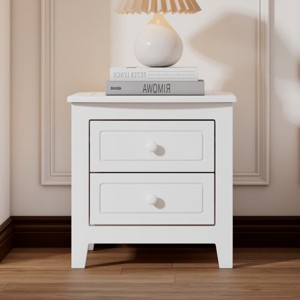 Mid Century Retro Bedside Table Nightstand with 2 Drawers, Pine and MDF, Easy Assembly, Compact Storage-The Pop Home - 1 of 4