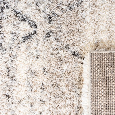 Ivory and Grey Round Hand-knotted Shag Rug