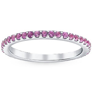 Pompeii3 3/4Ct Pink Sapphire Stackable Ring Wedding Band 10k White Gold - 1 of 4
