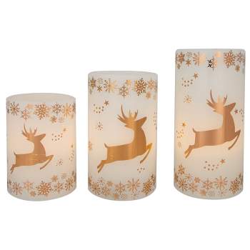 Northlight Set of 3 White Reindeer Flameless Flickering LED Christmas Wax Pillar Candles 6"