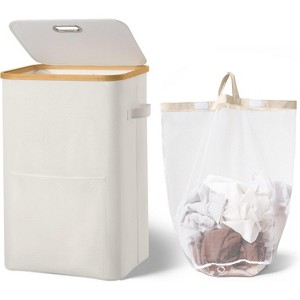 Laundry Basket with Lid,Collapsible Clothes Hampers for Laundry with Handles and Removable Inner Bag,Large Hamper - 1 of 4