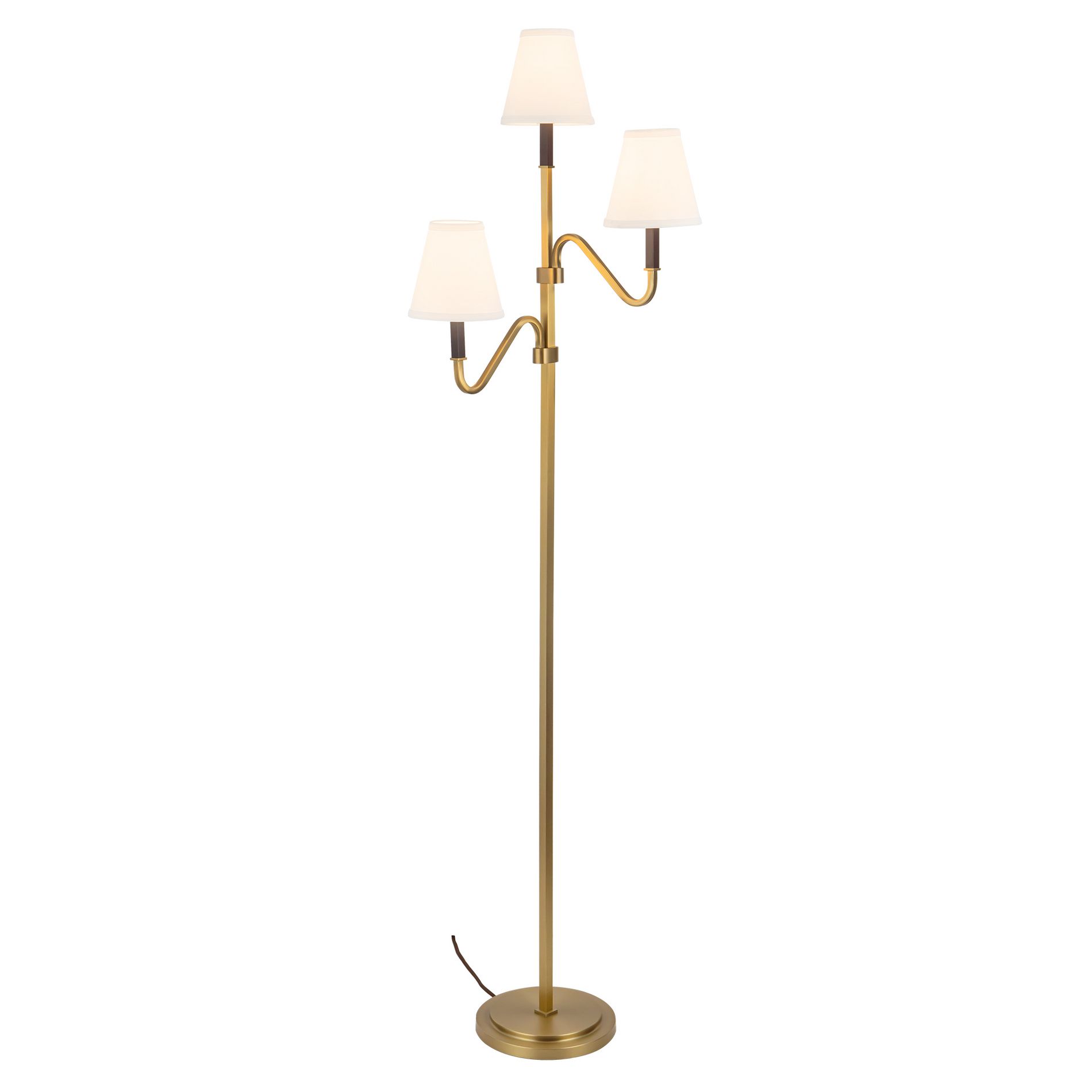 ALORA MOOD Sloan 68-in Brushed Gold Floor Lamp with White Linen Shades