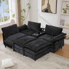 U-Shaped Modular Sectional Sofa with 2 Footstools, Sofa with Bluetooth and Charging Console, Chenille Sofa with Wood Frame-Coolbibila - 2 of 4