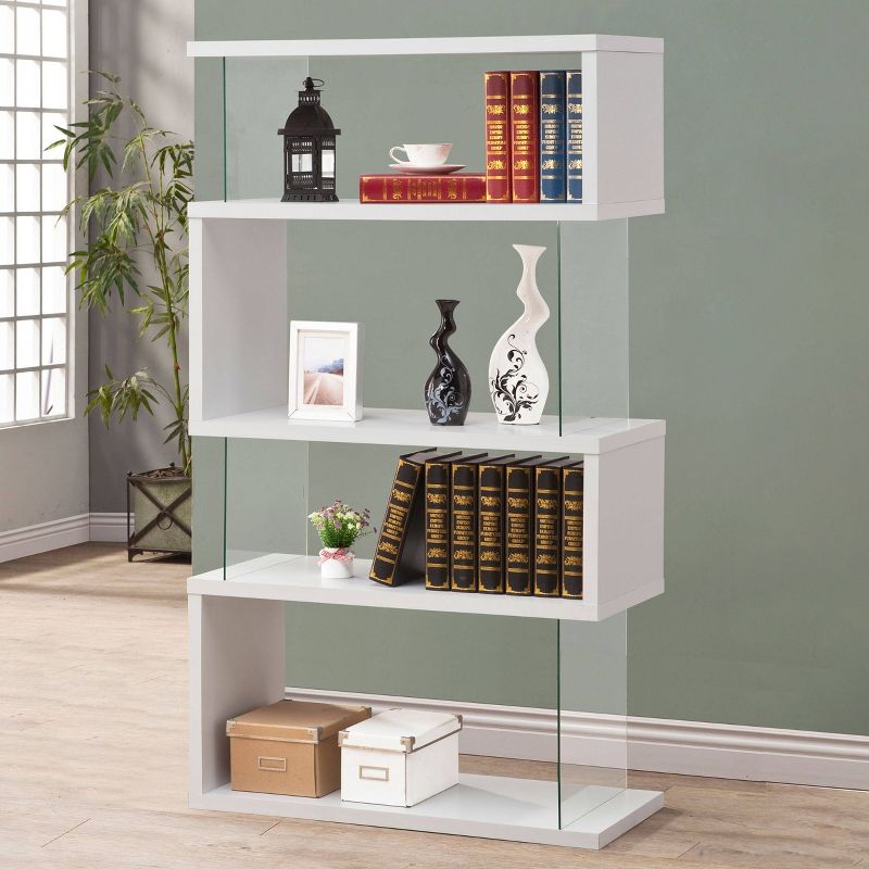 63" Emelle 4 Shelf Zig Zag Bookcase with Glass Panels - Coaster, 3 of 6