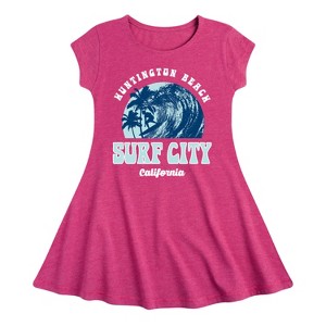 Girls' - Instant Message - Surf City Fit & Flair Cap Sleeve Graphic Dress - 1 of 4