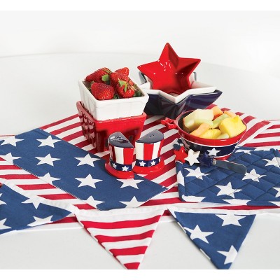 Patriotic Red, White, and Blue Cotton Pot Holder & Oven Mitt Set