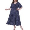Women's Plus Size Polka Dot V Neck Short Sleeve Tiered Elastic Waist Casual A Line Maxi Dress - Agnes Orinda 3X Navy Blue - 2 of 4